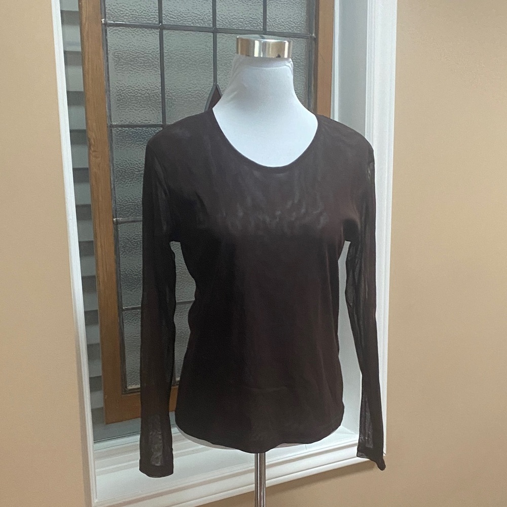Peruzzi Chic Sheer Long Sleeve Top in Brown